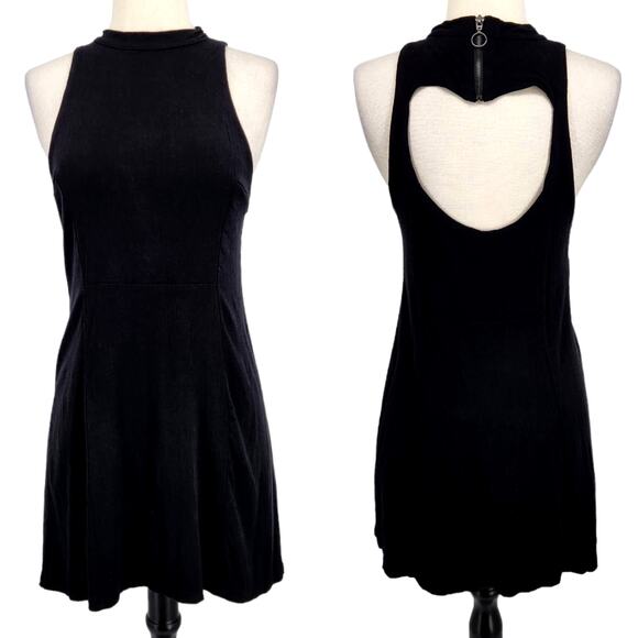 Free People Cut-Out Back Mini Dress Sleeveless Fit Flare Soft Stretch Boho Chic - Picture 1 of 5